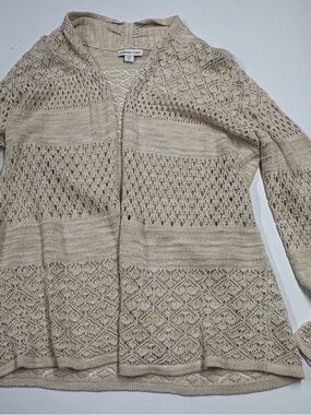 Coldwater Creek Beige Openwork Knit Cardigan